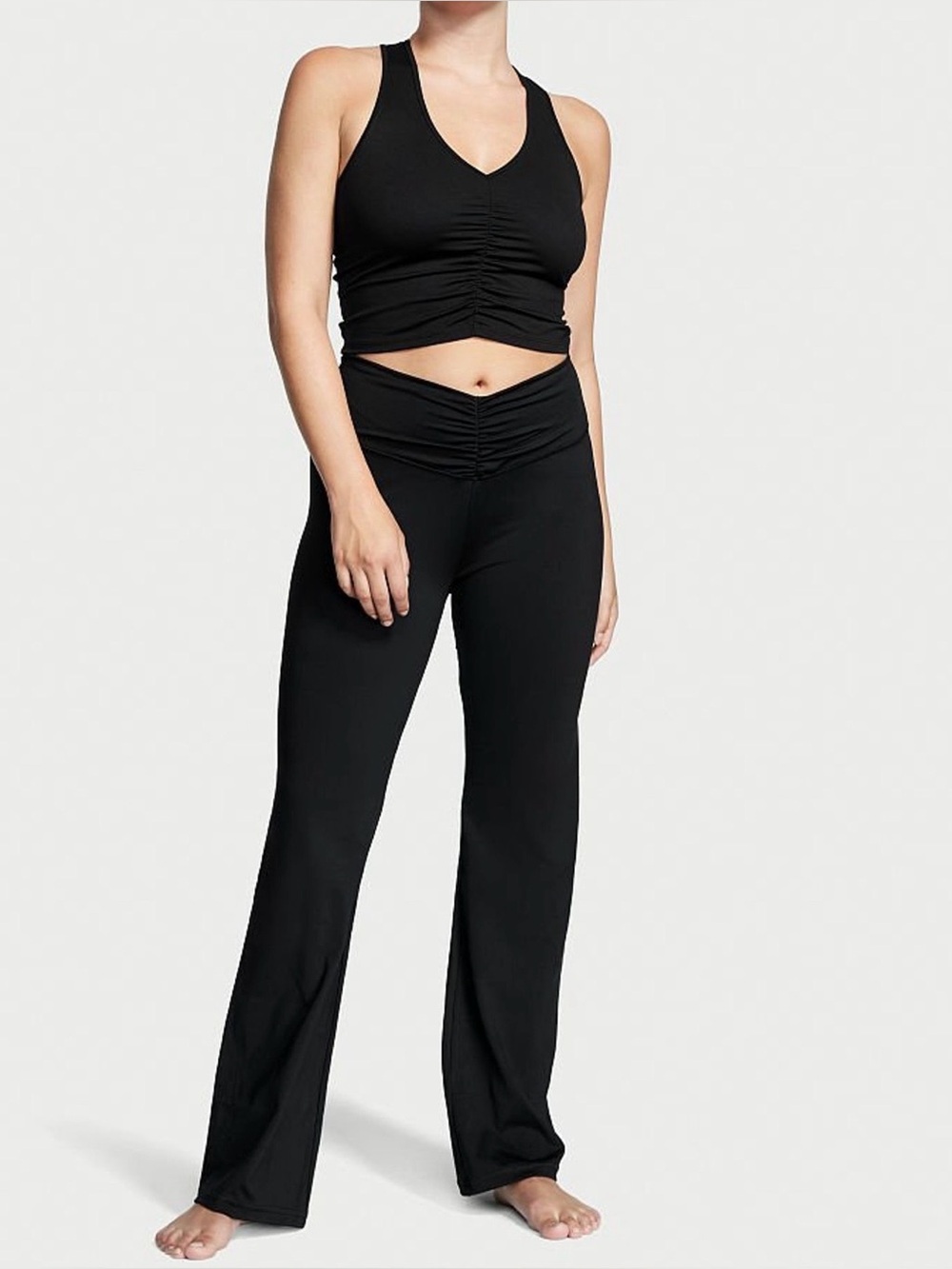 EUC Victoria’s Secret Ruched V Waist Wide Leg Flare Leggings Black Sz Large